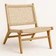 Silla lounge de madera con asiento tejido para renta en Punta Cana