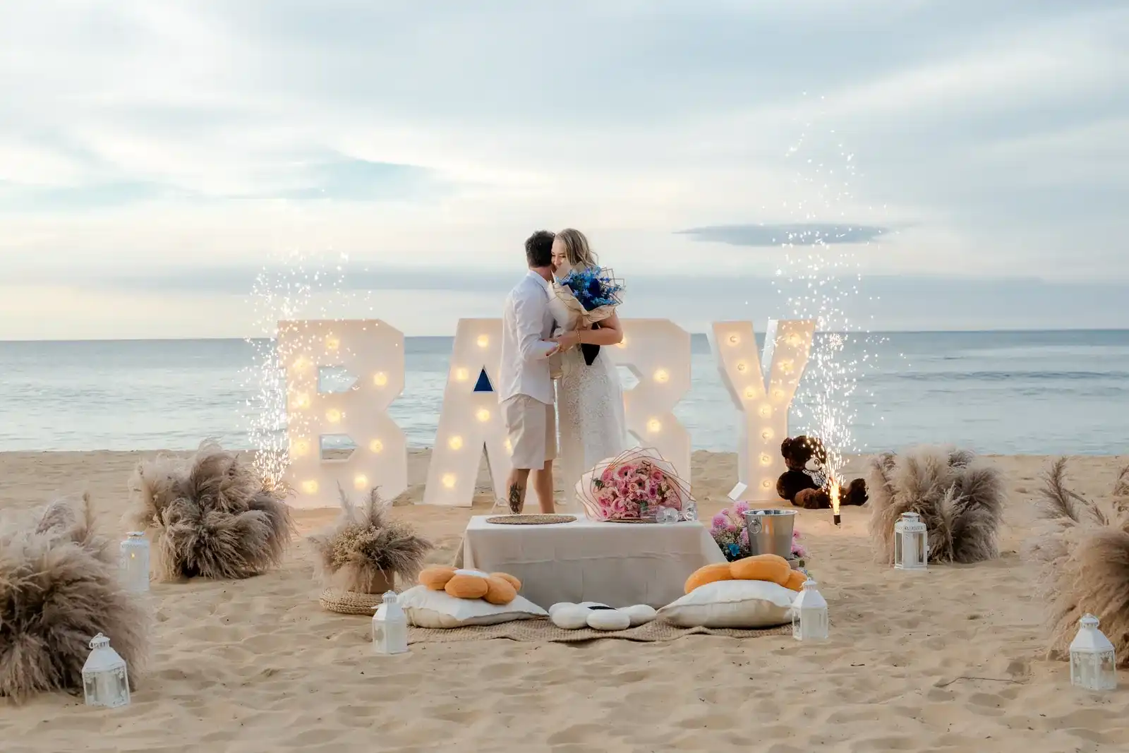 Gender reveal celebration with décor and sparkling effects in Punta Cana