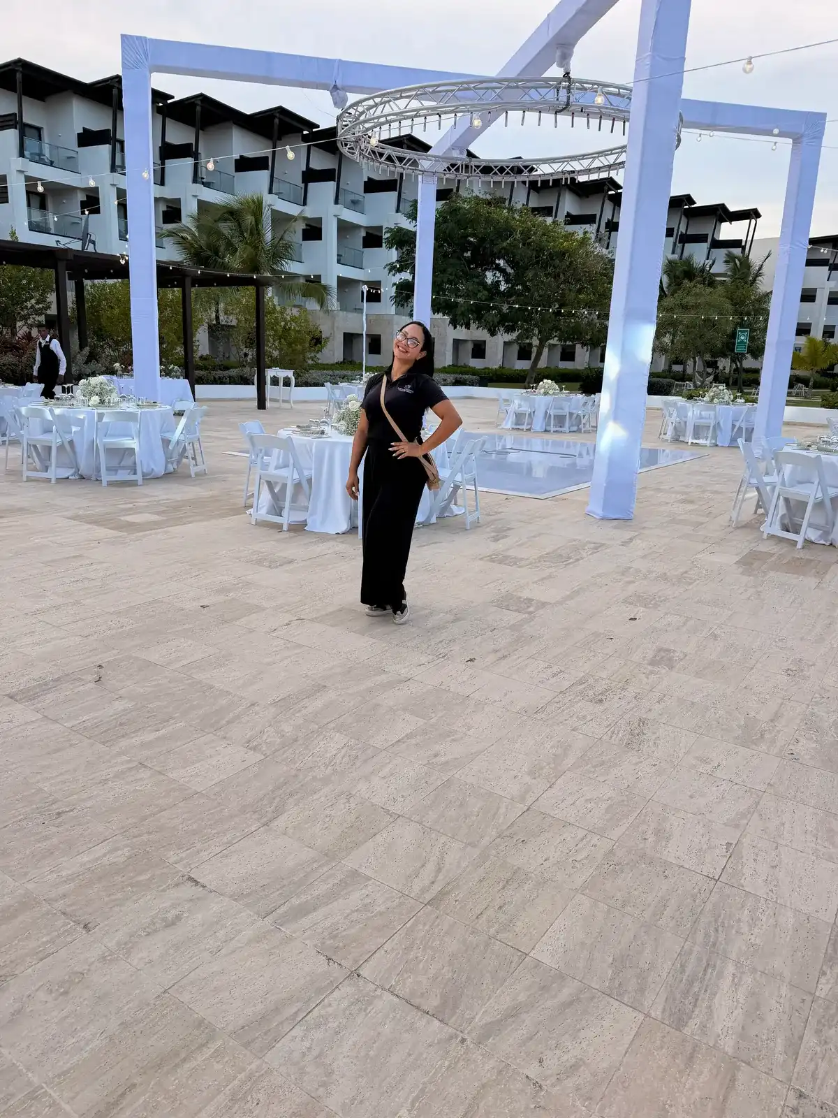 Grecia Mejía overseeing a wedding setup at a Punta Cana resort
