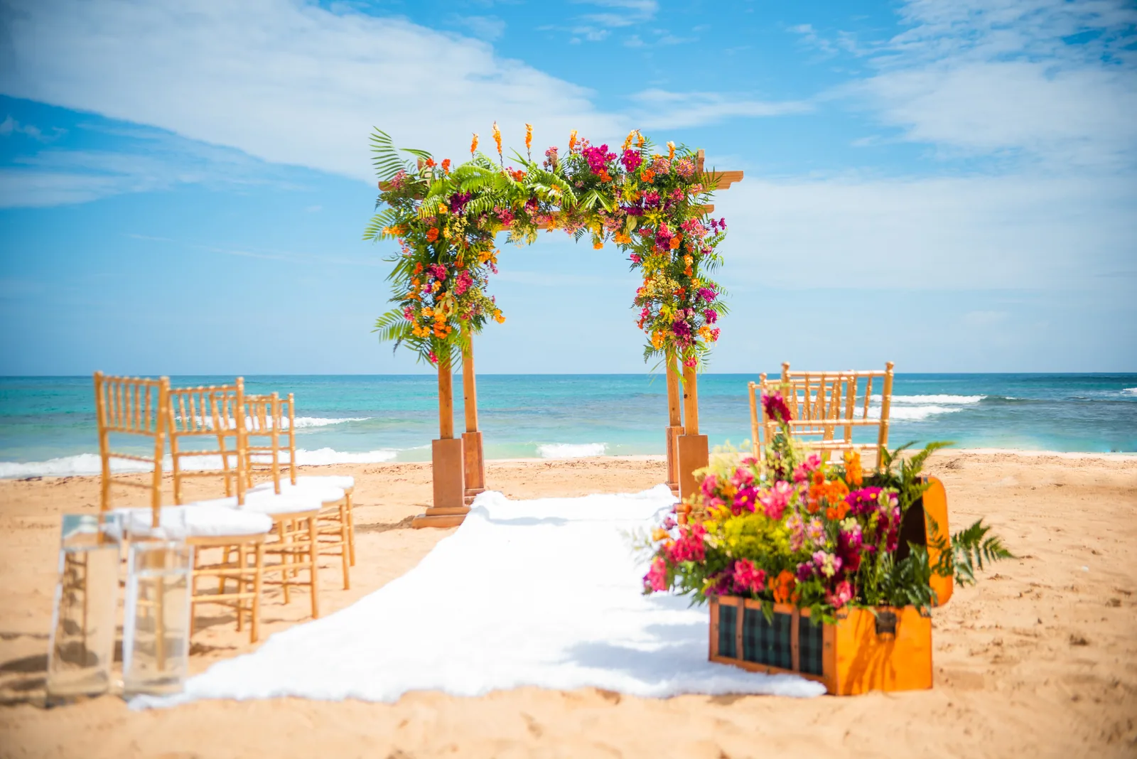 Tropical wedding canopy for a private beach elopement in Punta Cana